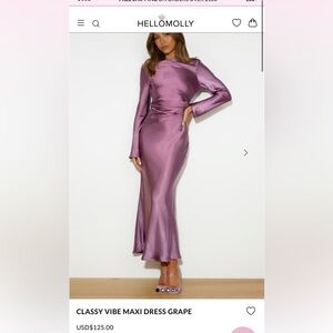 Hello Molly Lavender Long Sleeve Maxi Satin Dress